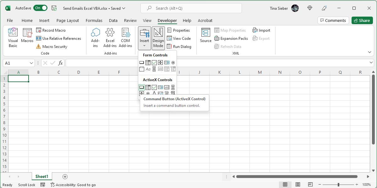 Excel Developer Insert Command Button Menu