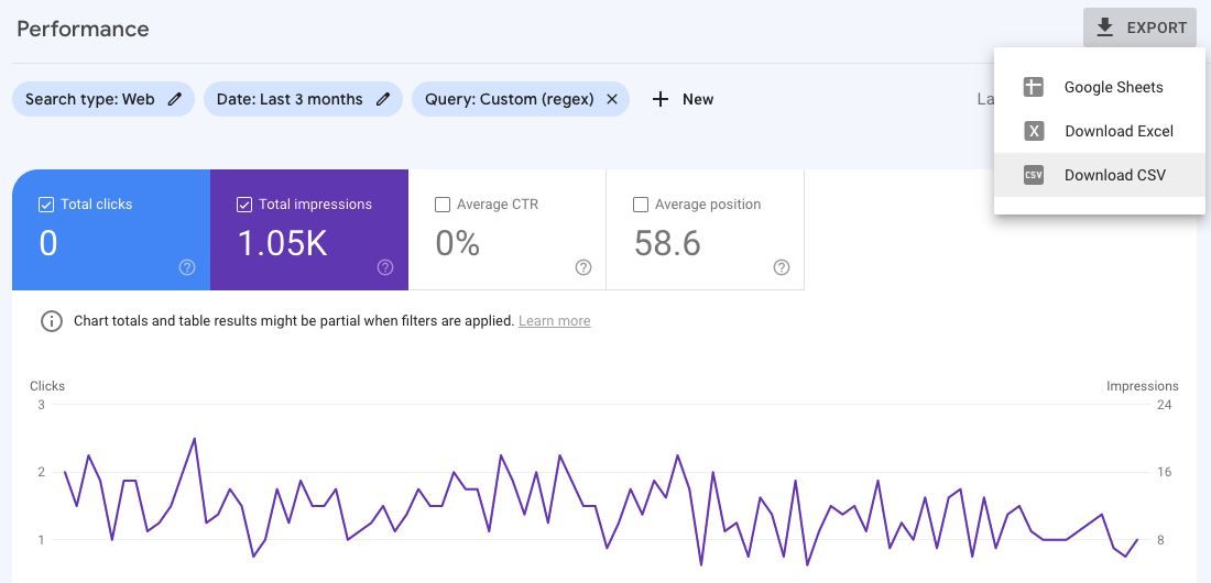Export Regex Data from Google Search Console Screenshot