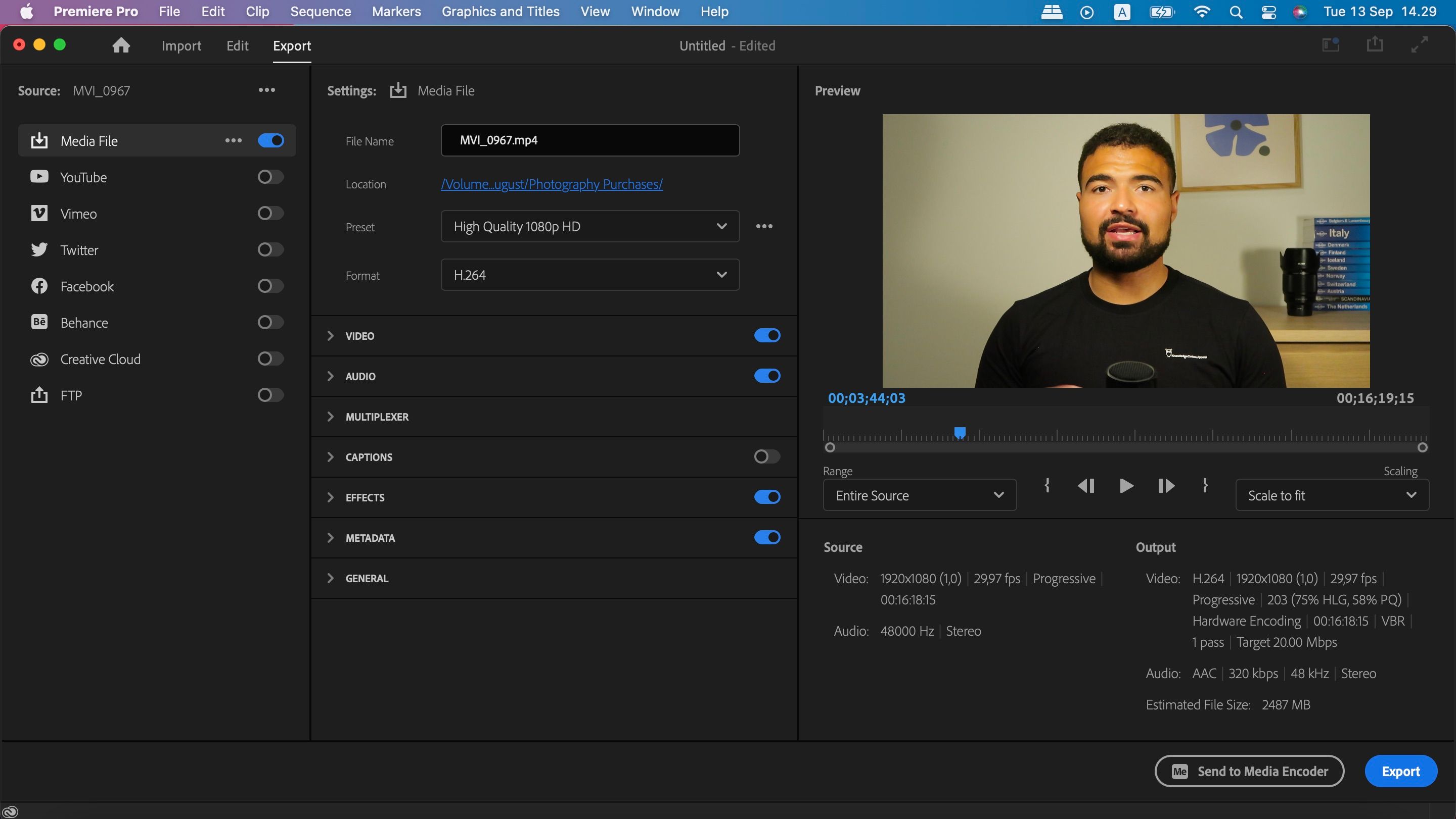 صادرات تنظیمات در Premiere Pro