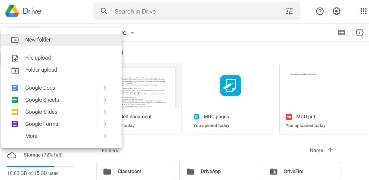 File Upload option of Google Drive