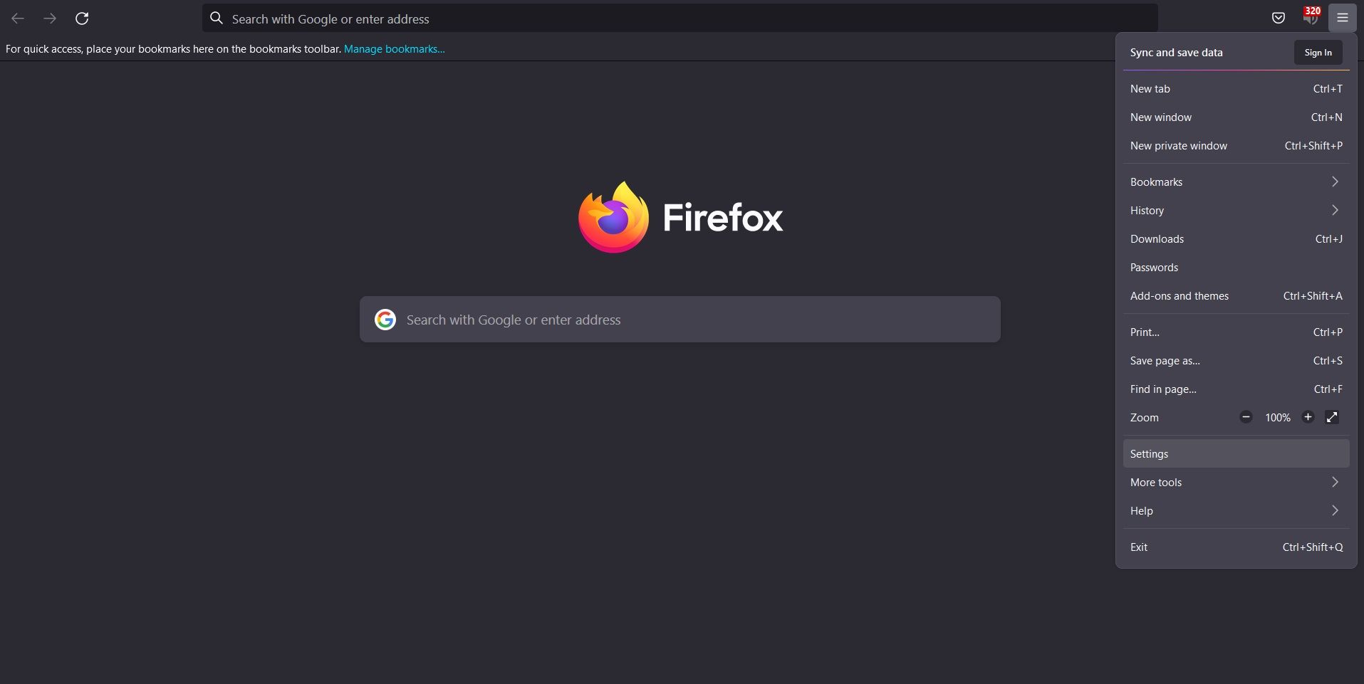 Firefox home page