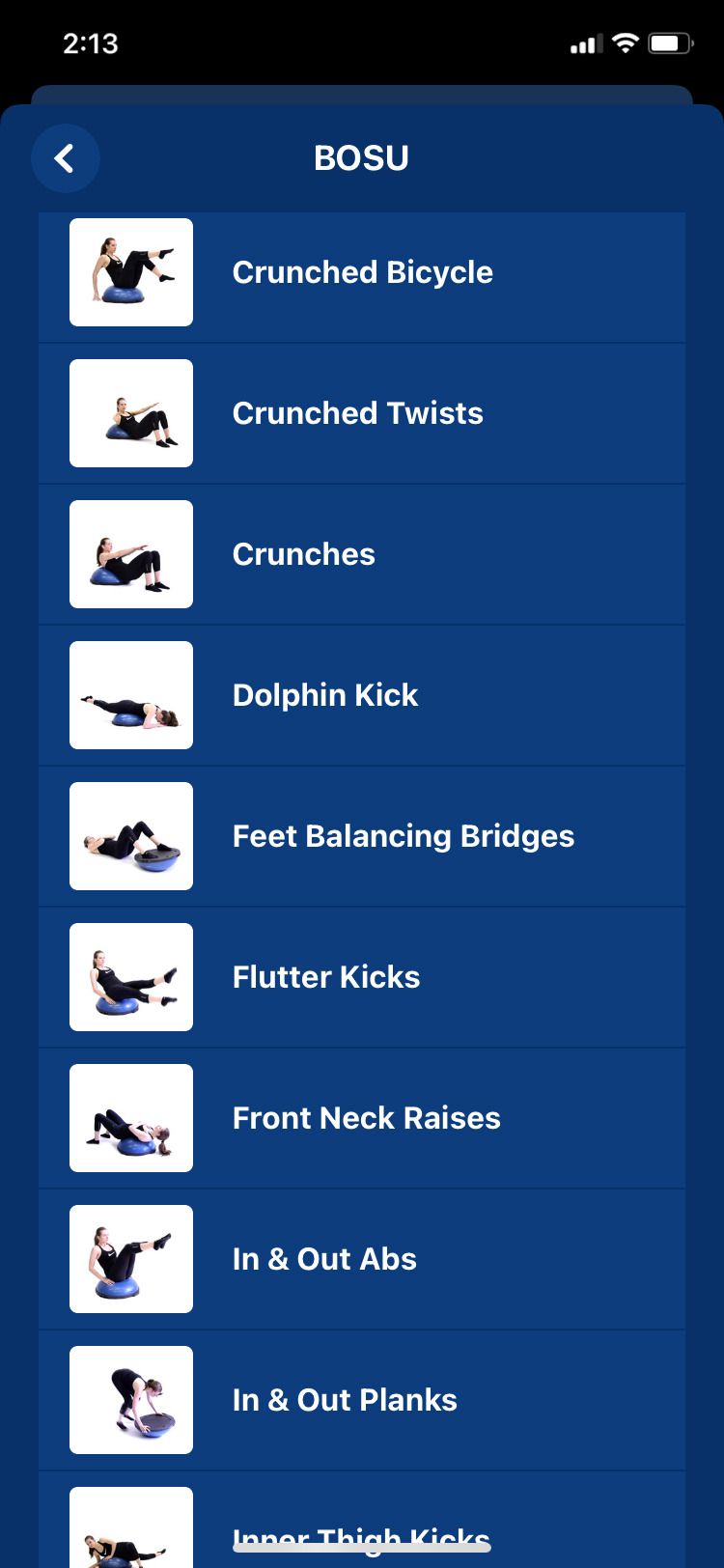 فهرست تمرینات BOSU Fitify Fitness & Home Workout