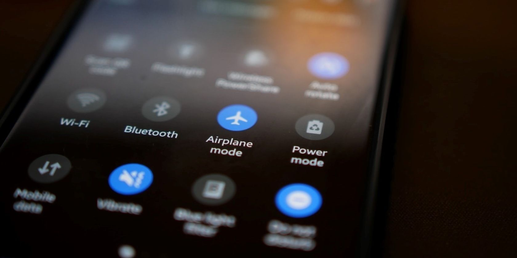 Android Quick Settings menu showing Bluetooth, Airplane mode and other toggles