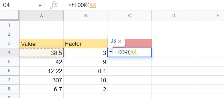 Using a cell reference for the value in a Floor Function
