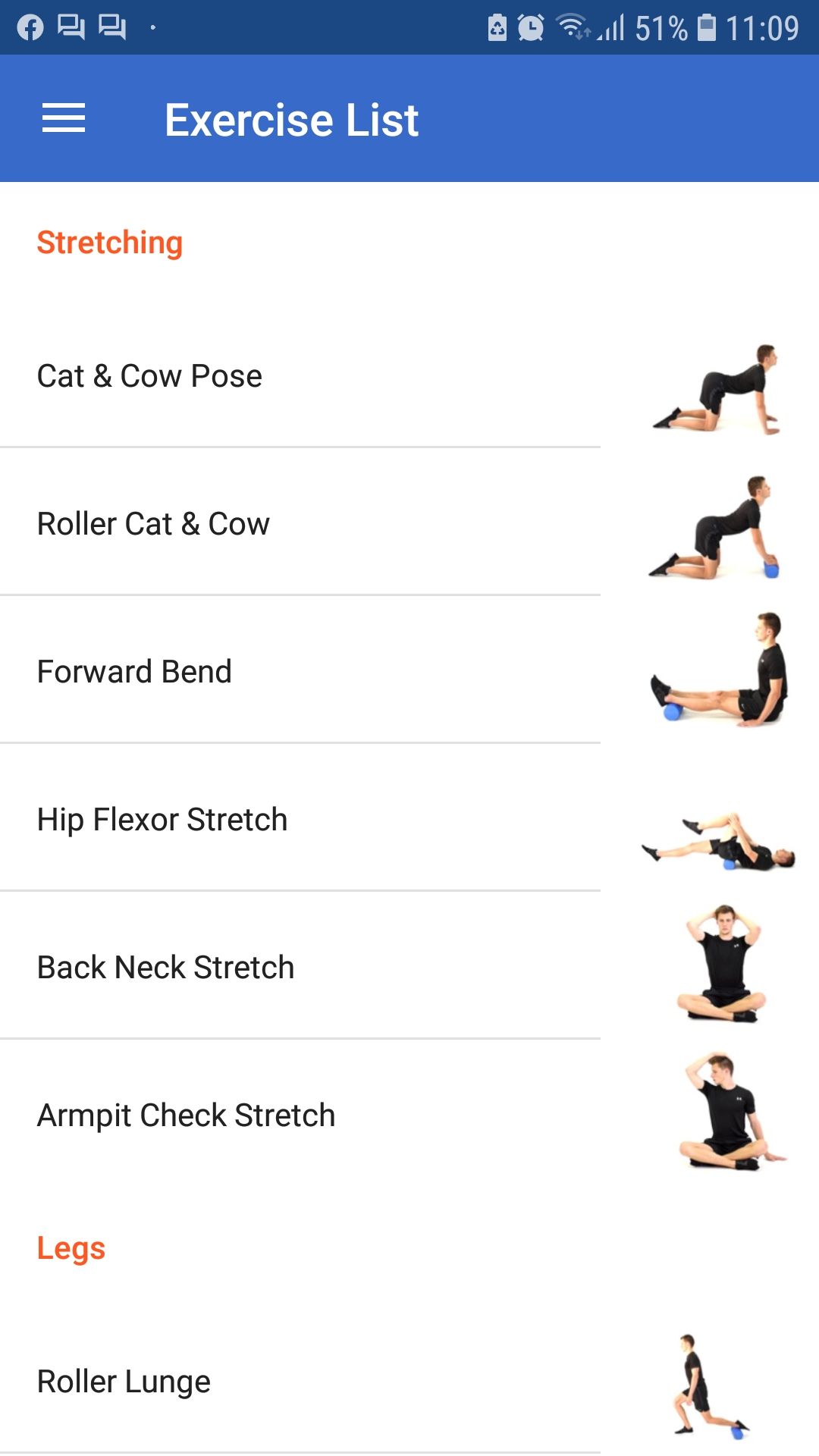 Foam Roller mobile fitness app exercise list