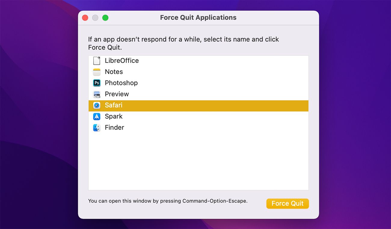 Force Quitting Safari on Mac