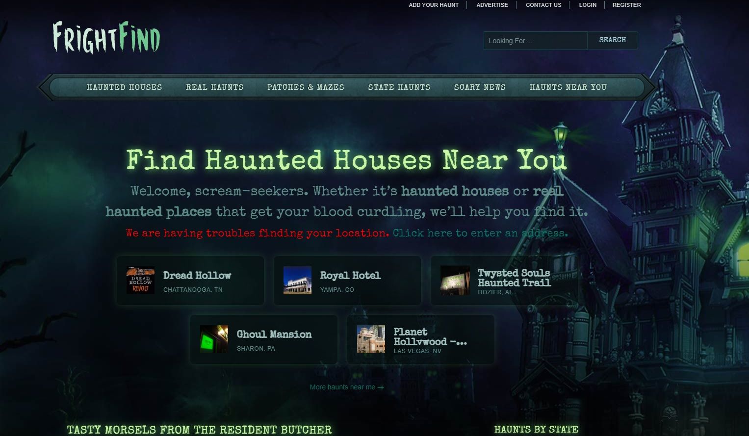 Fright Find homepage