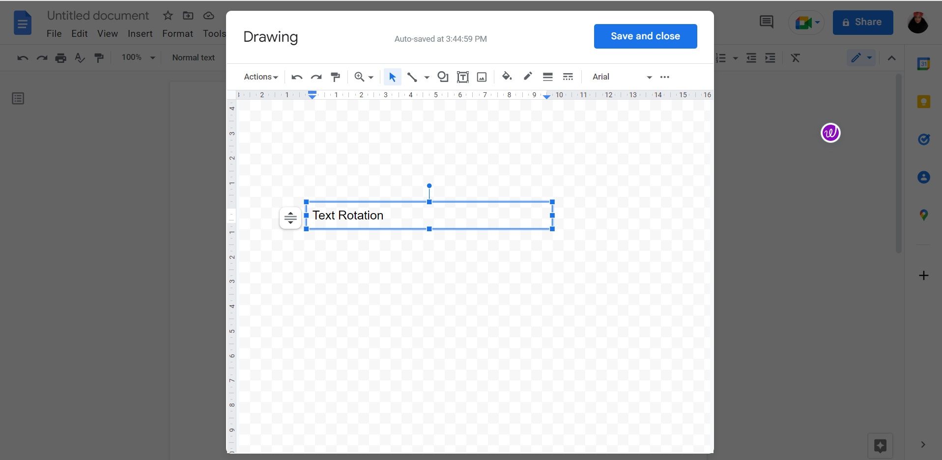 Drawing window in Google Docs