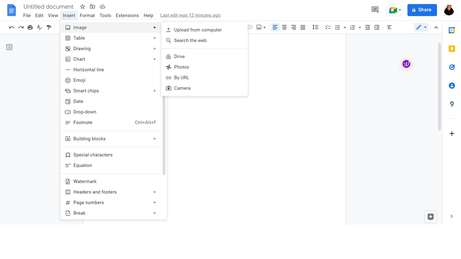 Inserting an image into Google Docs