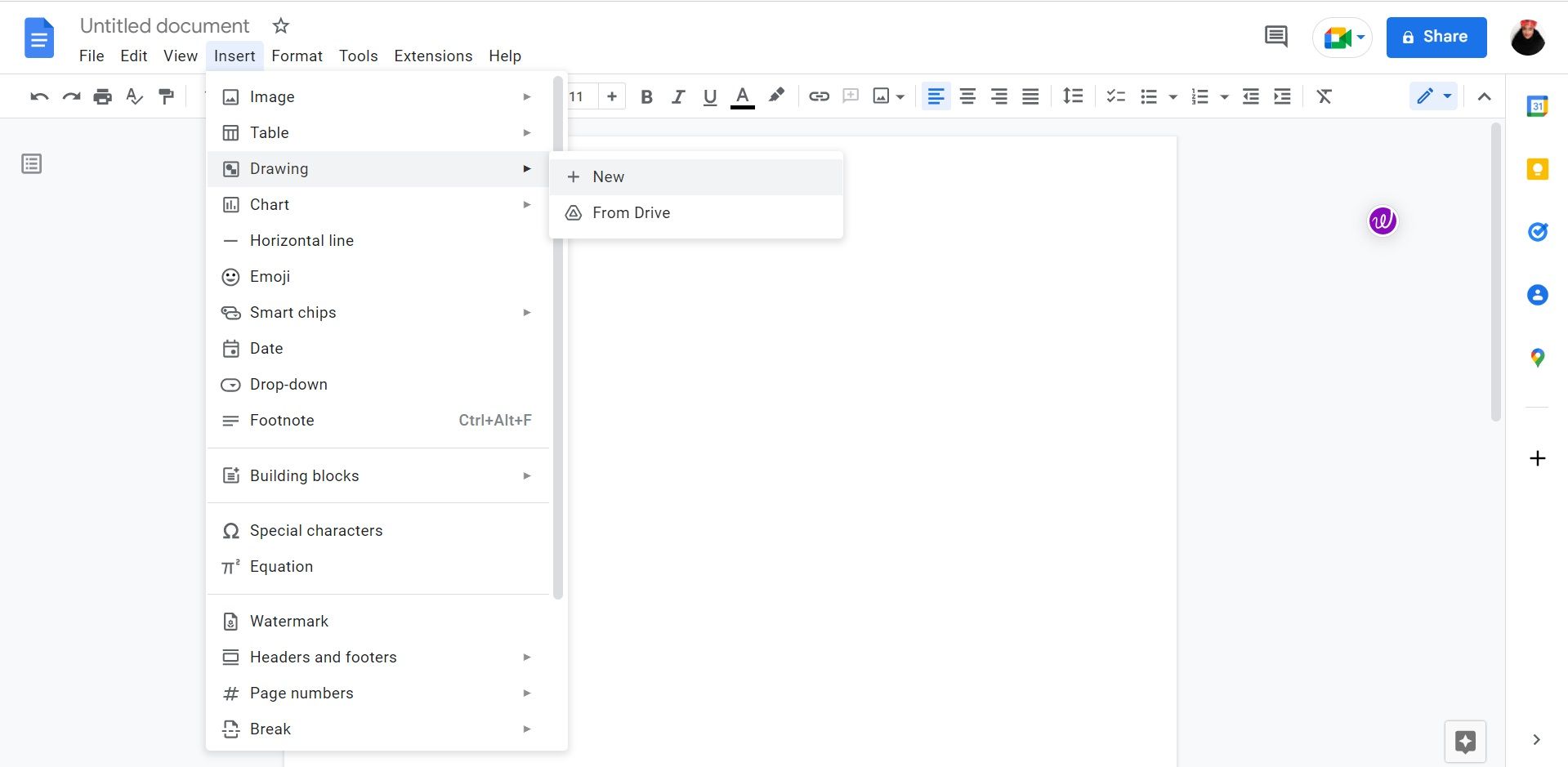 Insert feature in Google Docs