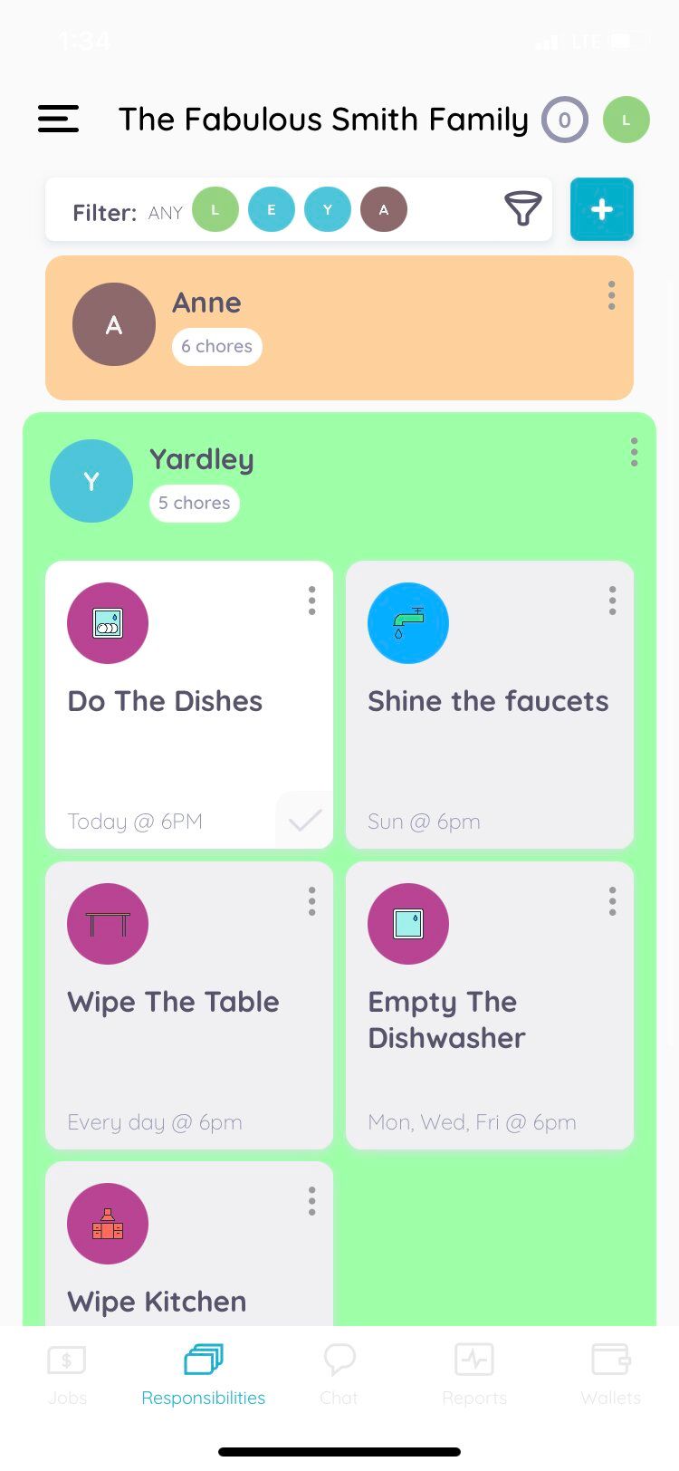 Homey app chore chart visuals