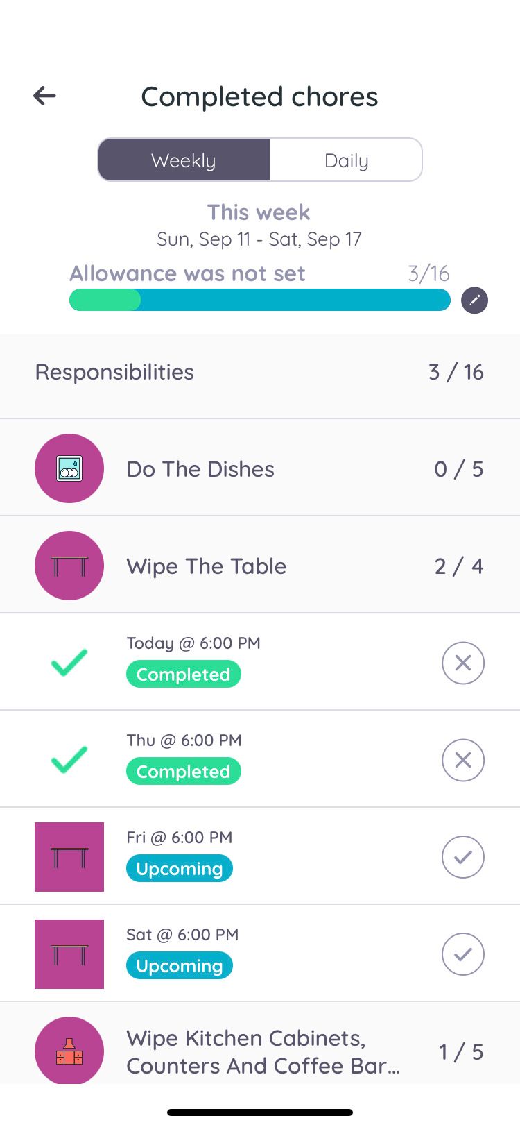 Homey app weekly chores