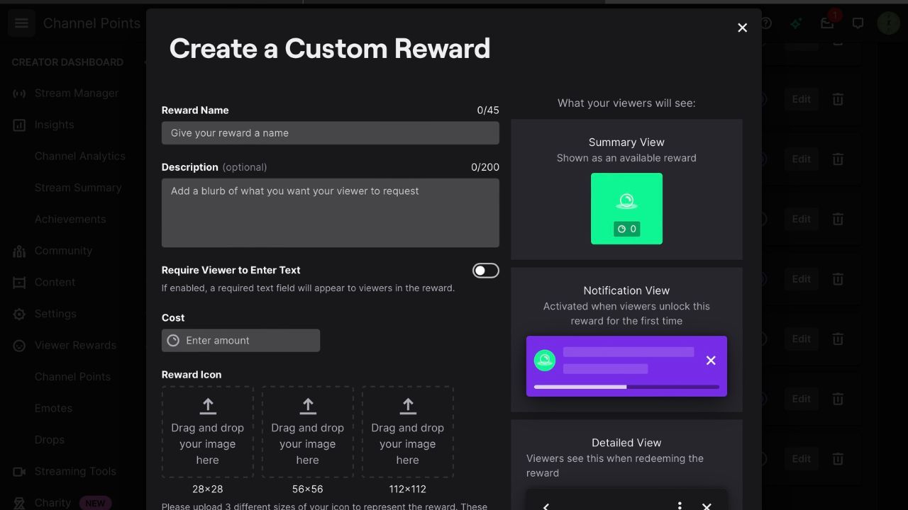 How to set up channel points on twitch input custom reward