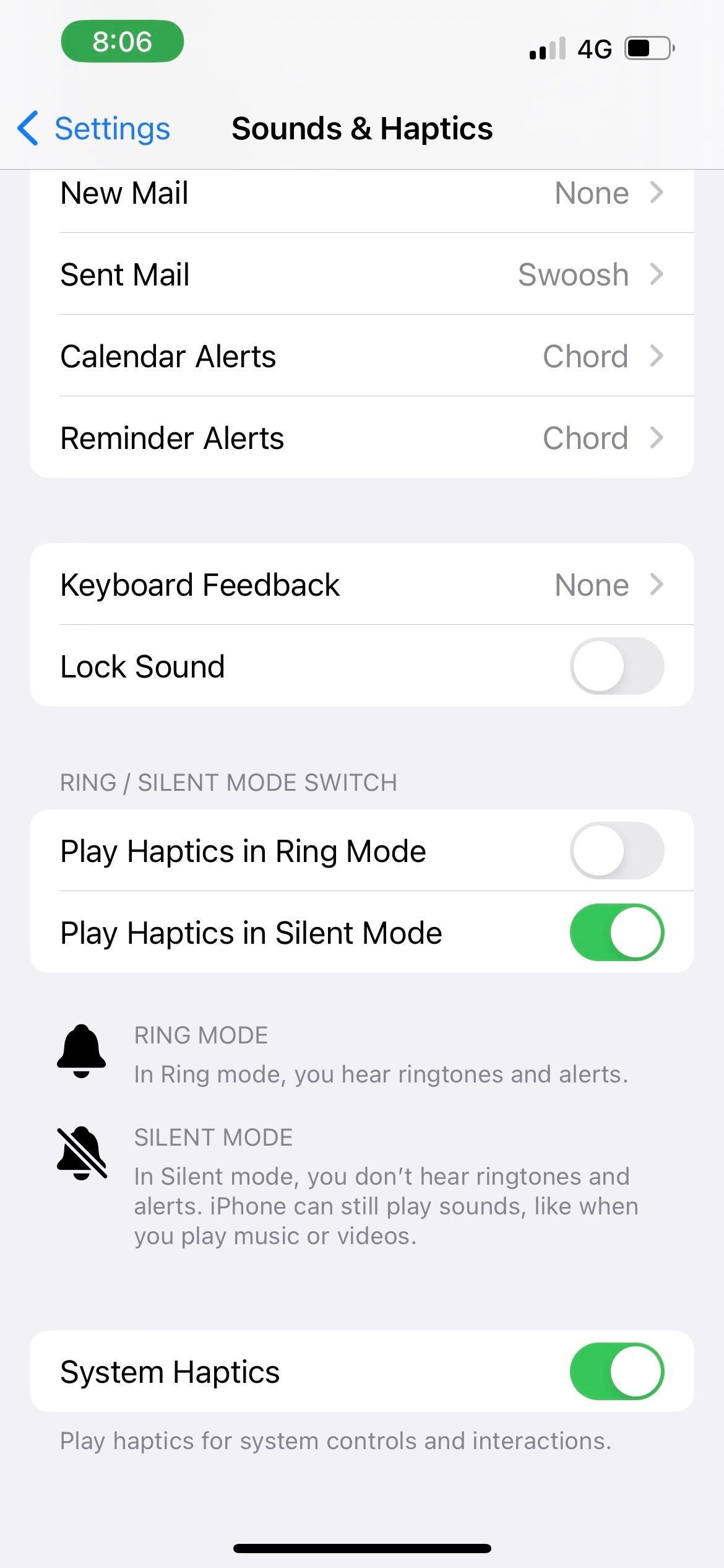 turn on play haptics in silent mode and system haptics