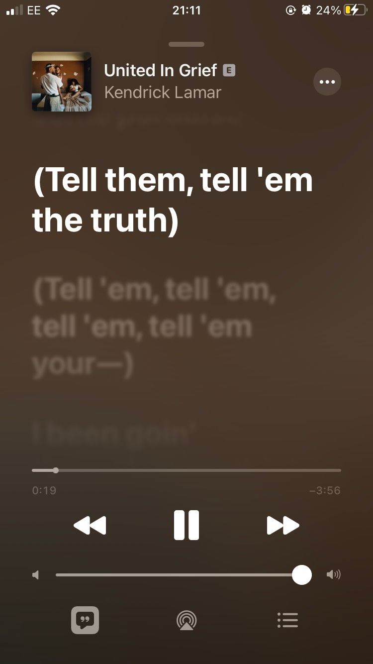 A Kendrick Lamar song playing on the iOS Apple Music app with lyrics