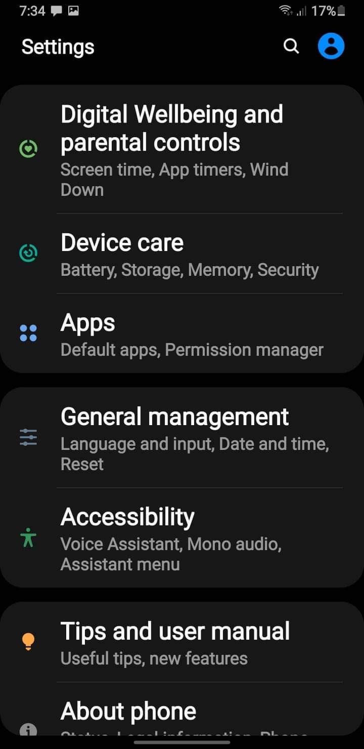 Clicking on Apps in the Settings for Android