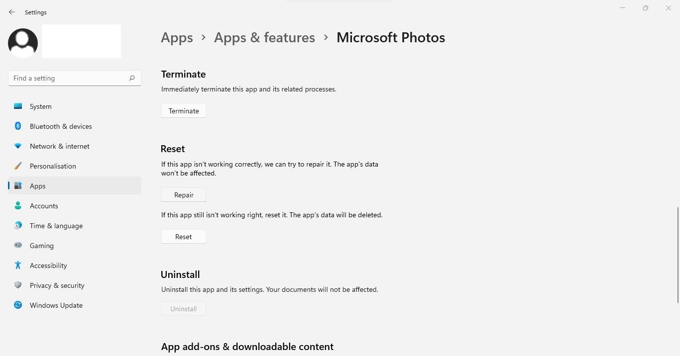 Clicking on the Repair Button under Reset Option in the Advanced Options Settings of Microsoft Photos App in Windows Settings App