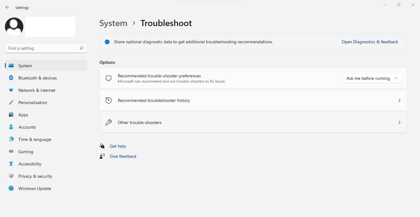 Clicking on the Other Troubleshooters Option under Troubleshoot Tab in Windows Settings App