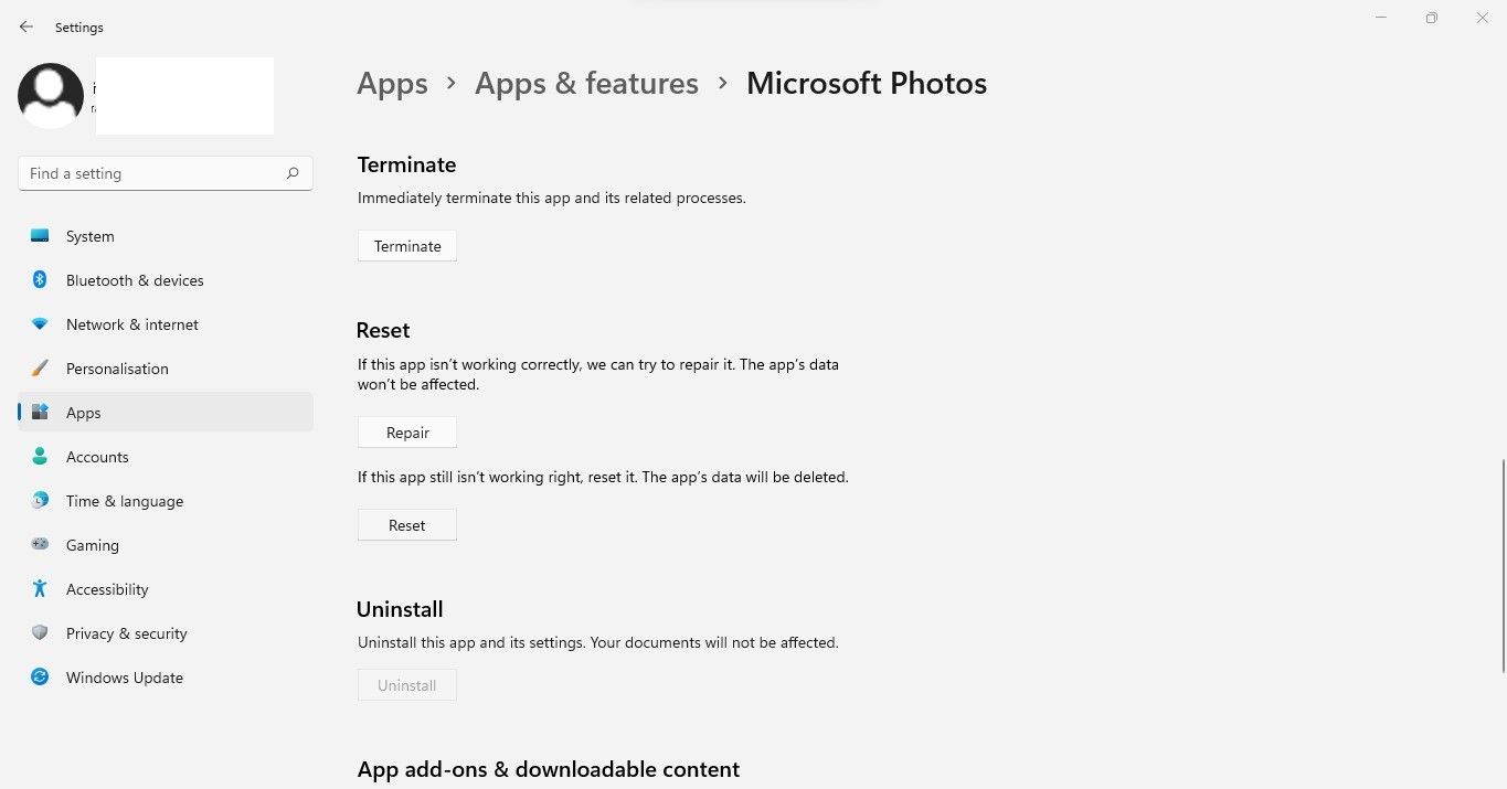 Clicking on the Reset Button under Reset Option in the Advanced Options Settings of Microsoft Photos App in Windows Settings App