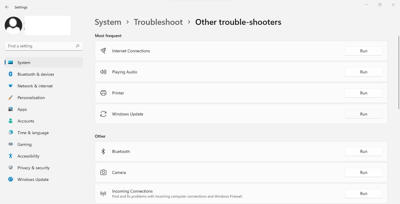 Clicking on Run Button Next to Windows Update Option under Other Troubleshooters Window