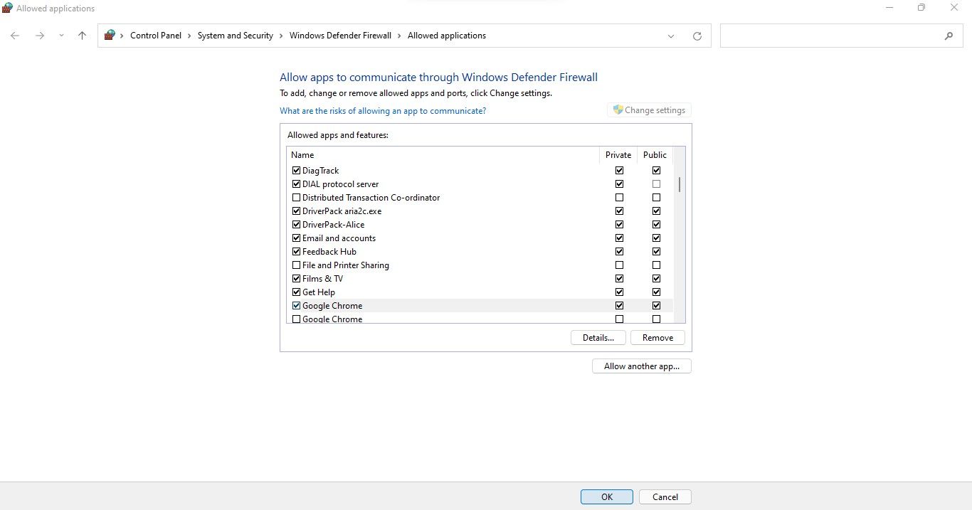 Checking the Boxes for Public and Private Options Next to Google Chrome to Whitelist It in Windows Defender Firewall