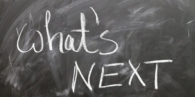 Image of a blackboard with the words what's next