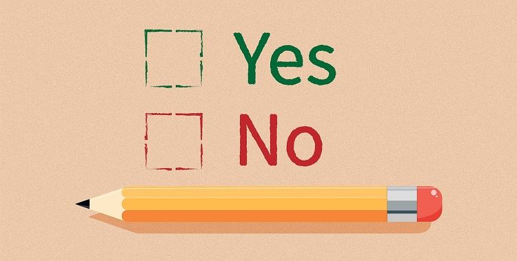 Image of boxes beside the words yes and no with a pencil