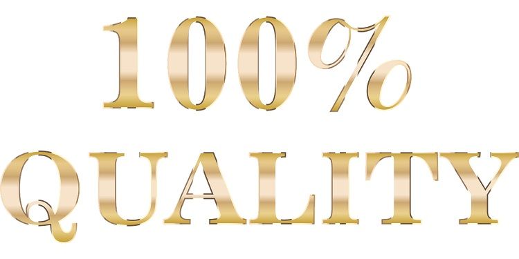 Image of the words 100 percent quality in gold lettering