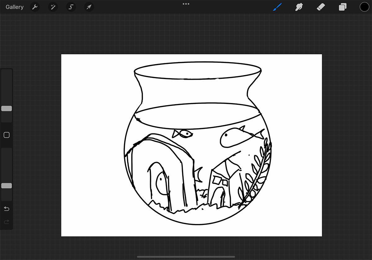 Procreate with a moonlike sketch of a fish tank.