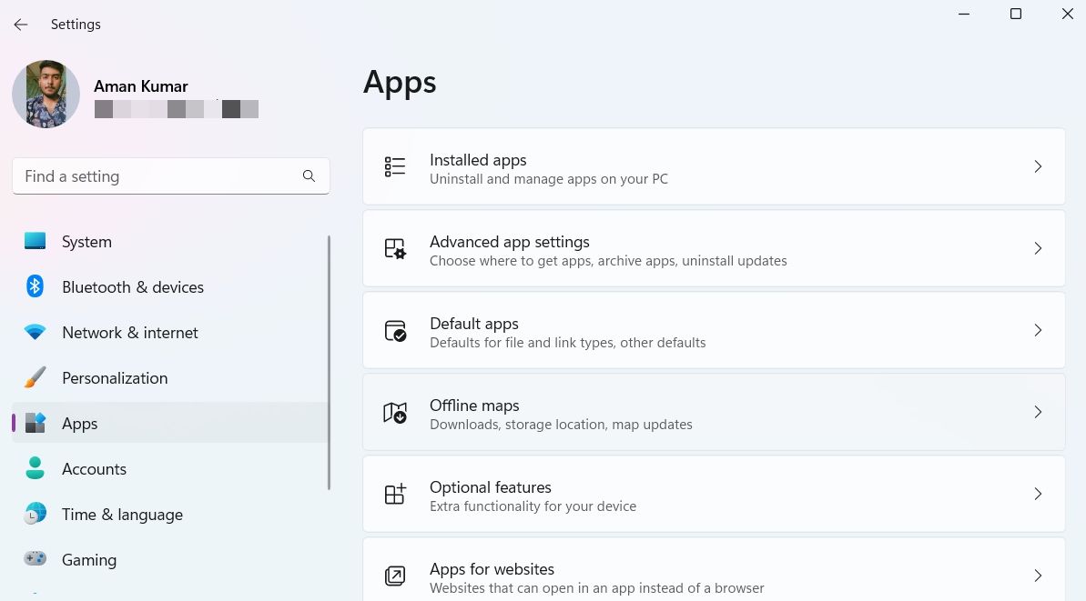 Installed Apps option in the Settings menu