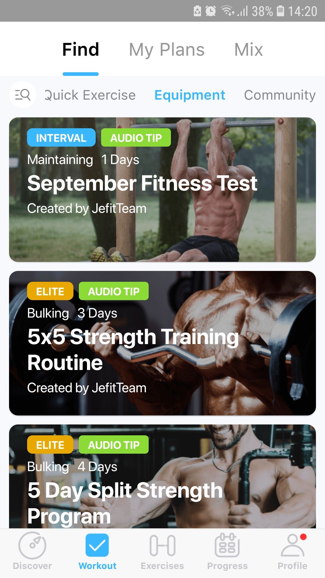 JEFIT mobile home fitness app plans