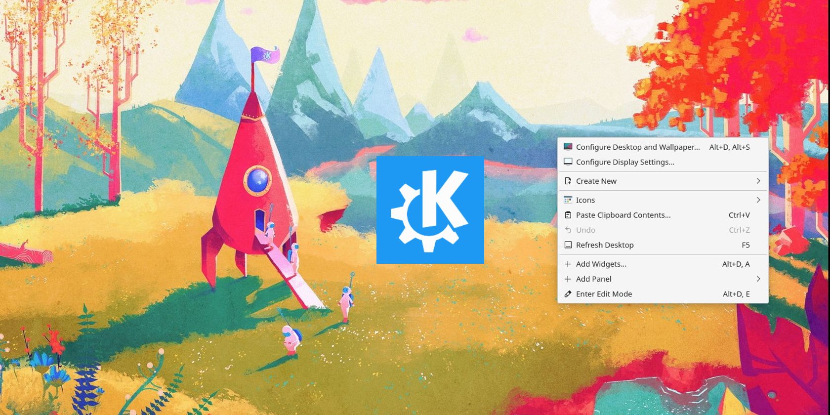 KDE Neon desktop with KDE's logo