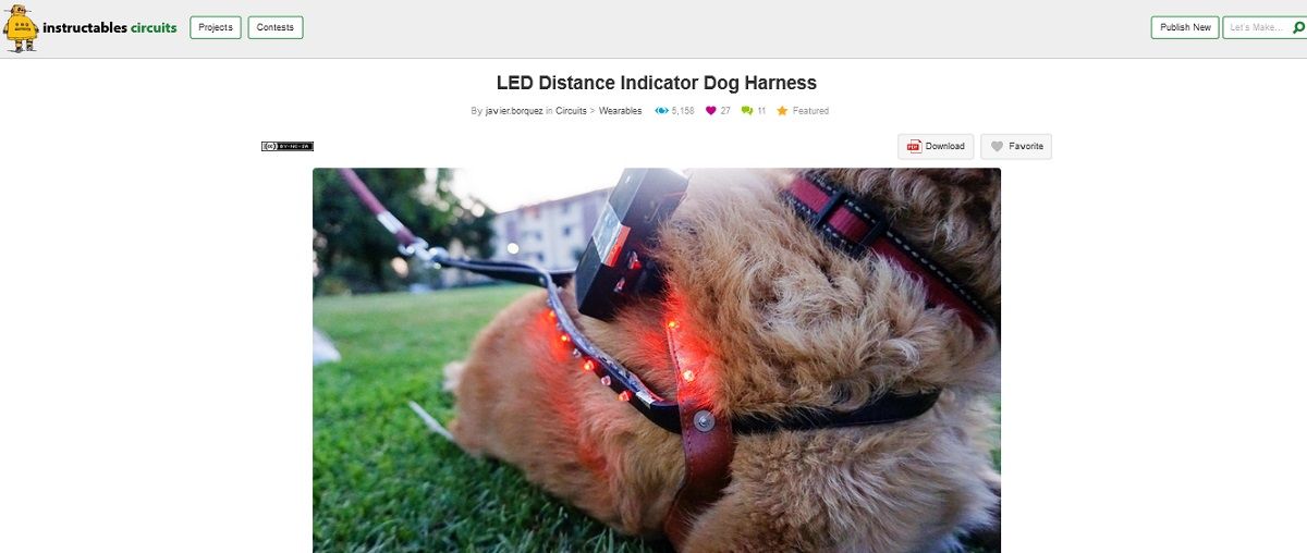 Screengrab of LED distance indicator dog harness project page