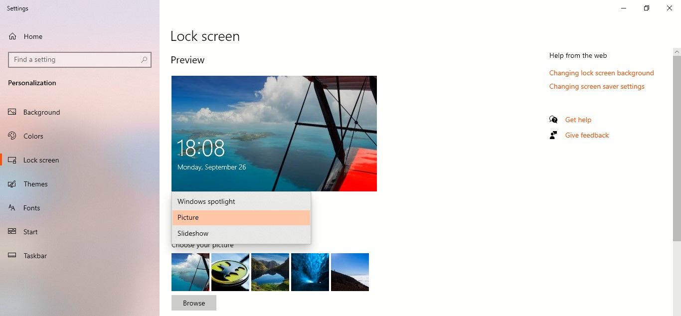 Lock Screen Personalization Options in Windows 10