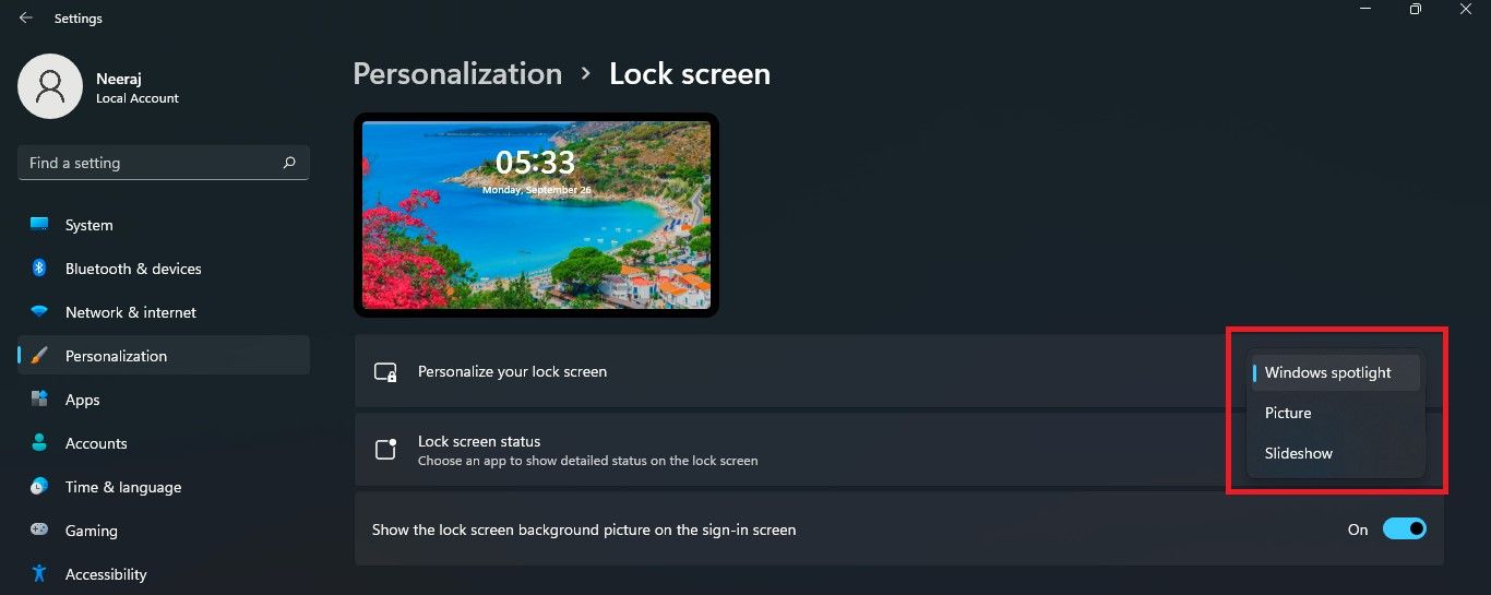 Lock Screen Personalization Options in Windows 11