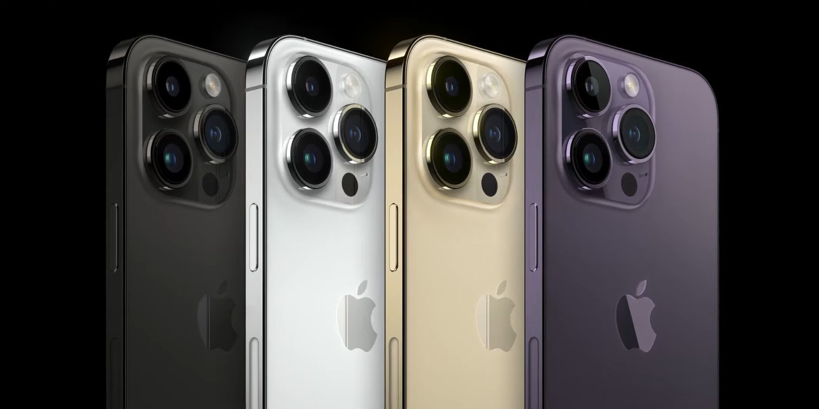 todas as cores do iphone 14 pro e pro max: preto espacial, prata, dourado, roxo profundo