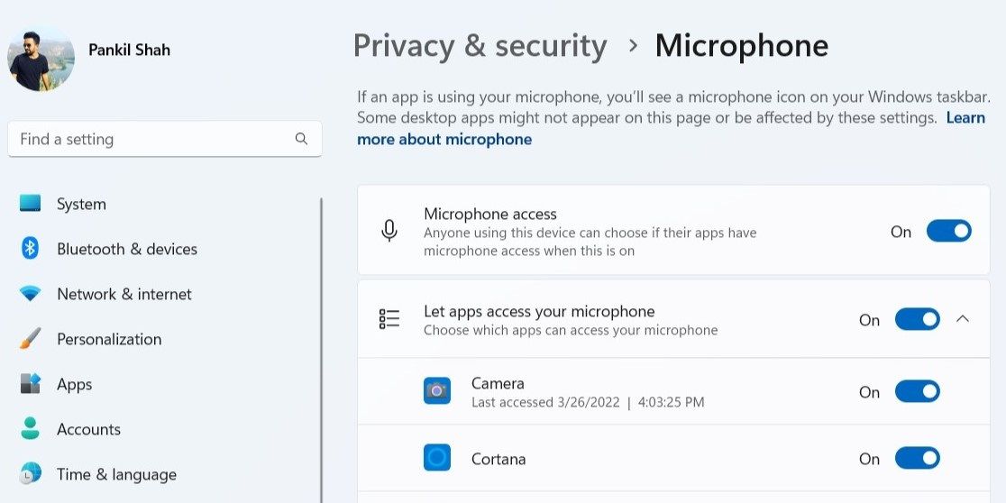 Microphone Access for Individual Apps on Windows 11