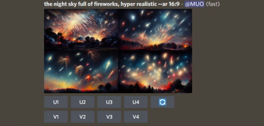 اسکرین شات از Midjourneys Response to Prompt night full of fireworks hyper realistic