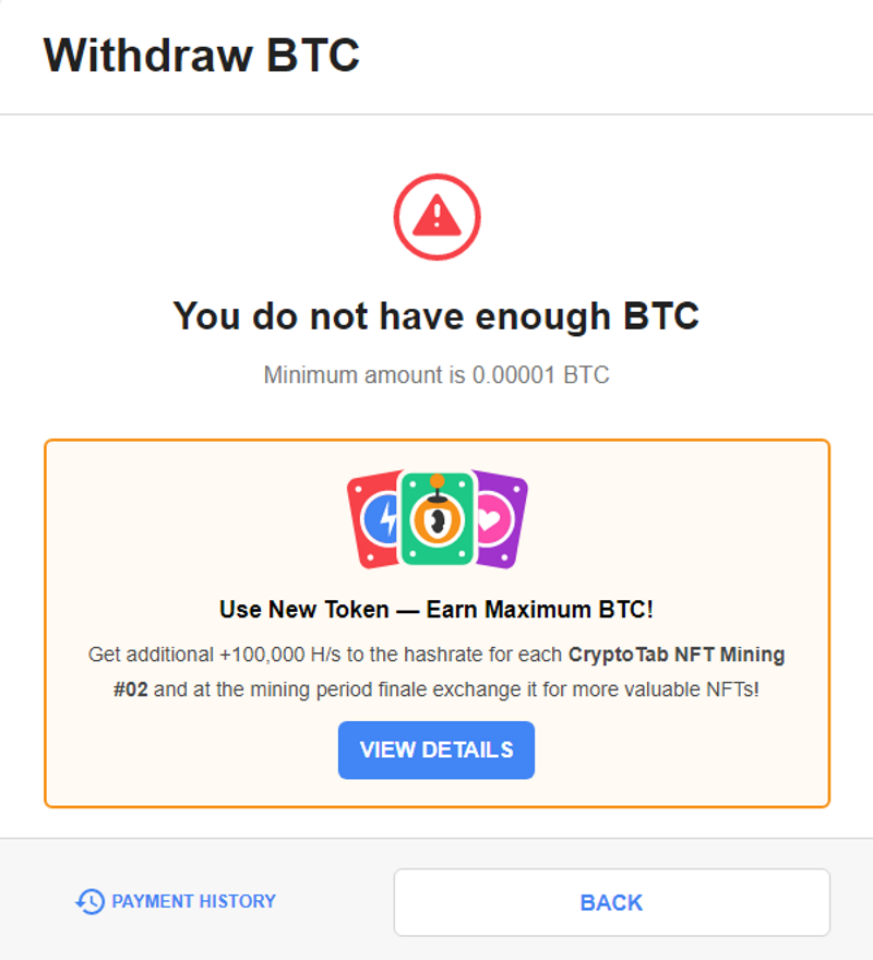 Minimum withdrawal amount notice