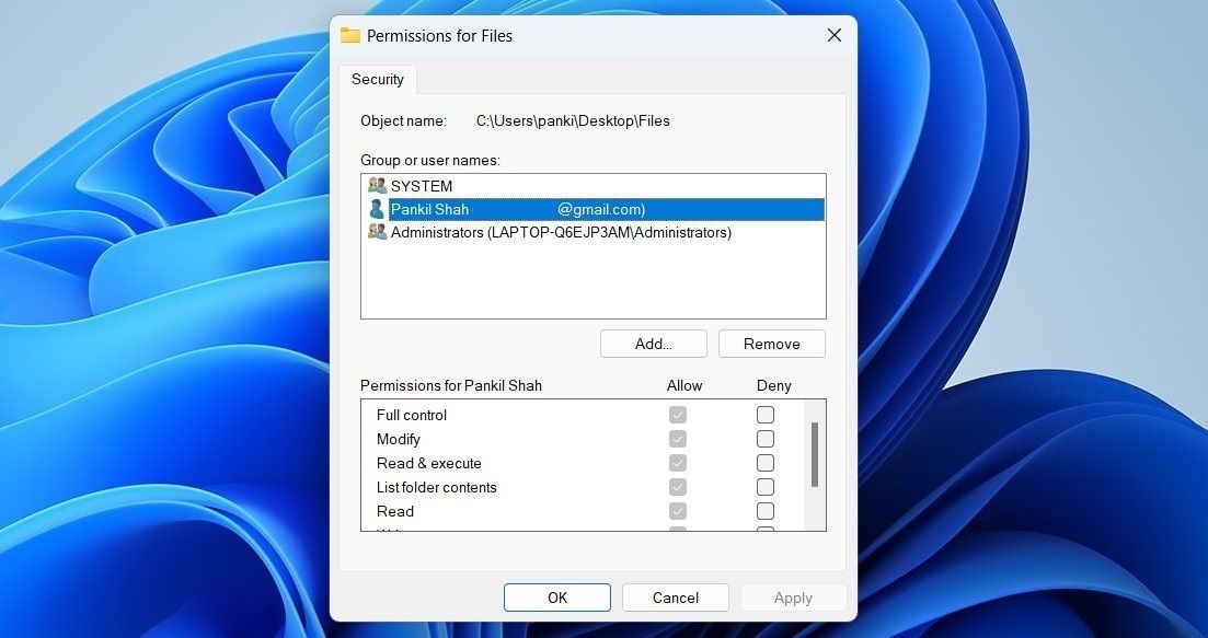 Folder Permissions window
