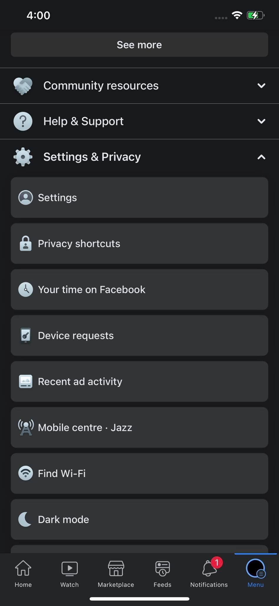 Navigating to the Facebook Settings by Clicking on Settings and Privacy Option in Facebook for iOS’ More Menu