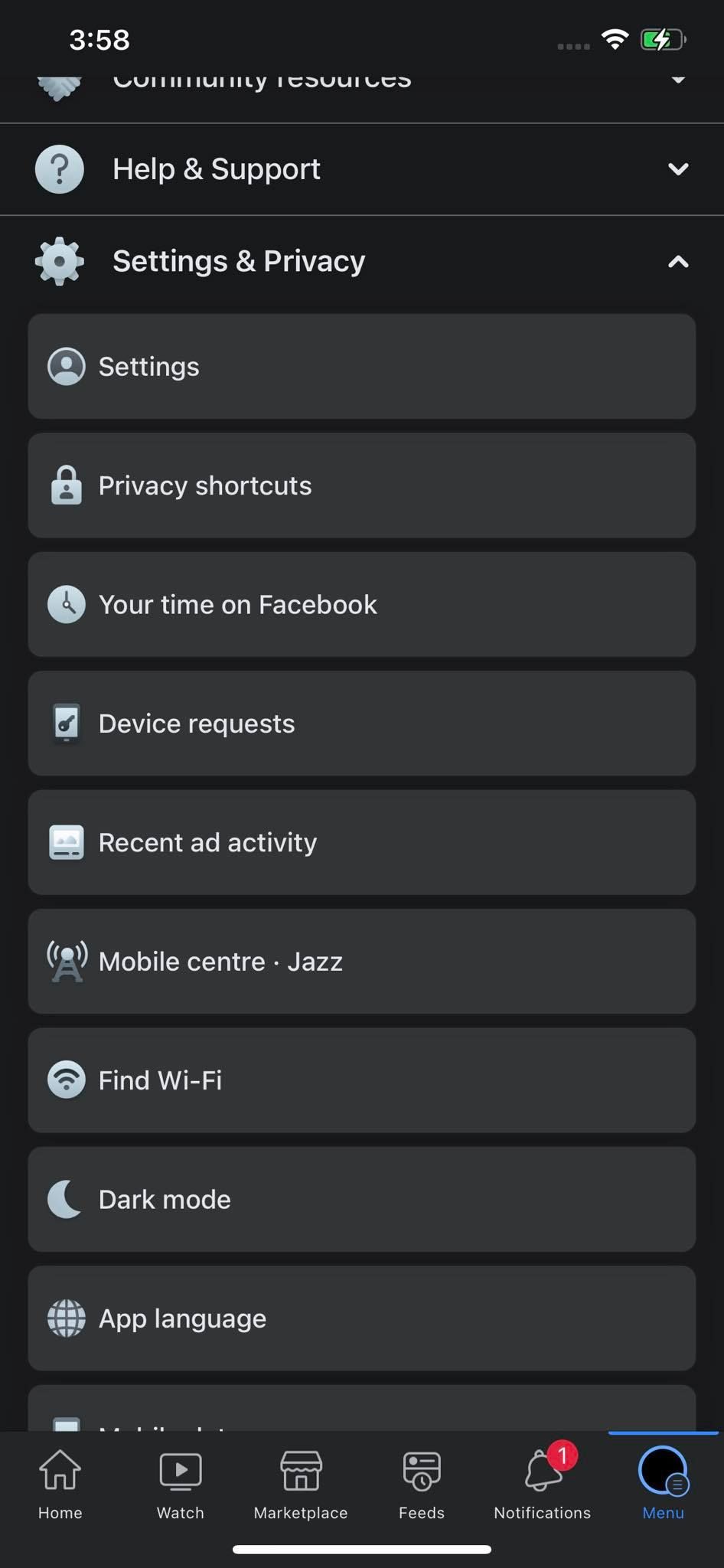 Navigating to the Settings by Clicking on Settings and Privacy in Settings of Facebook for iOS