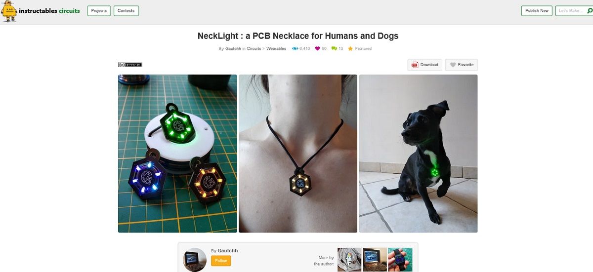 Screengrab of necklight-a PCB necklace for humans and dogs project page
