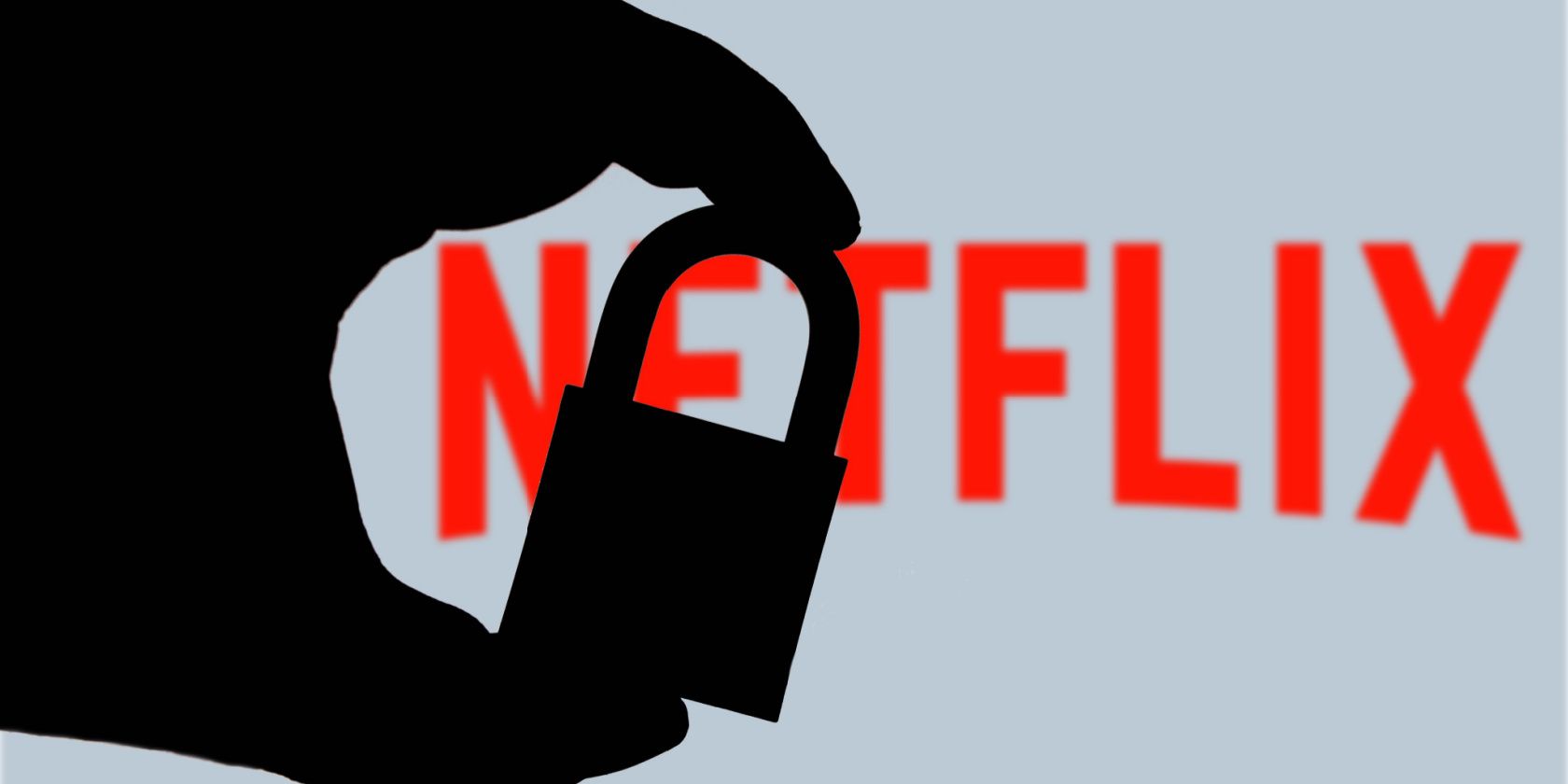 Black silhouette of hand holding lock over the Netflix logo