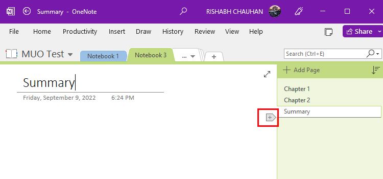 New Page In OneNote