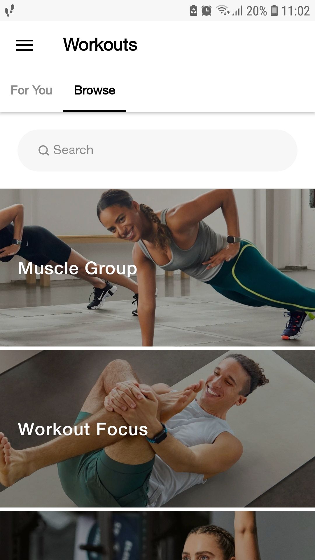 Nike Training Club mobile Fitness app browse