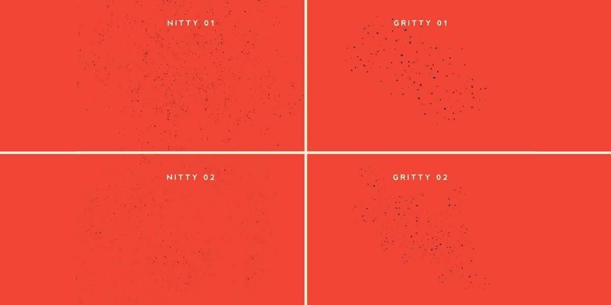 Red background split into quarters with four different dot patterns.