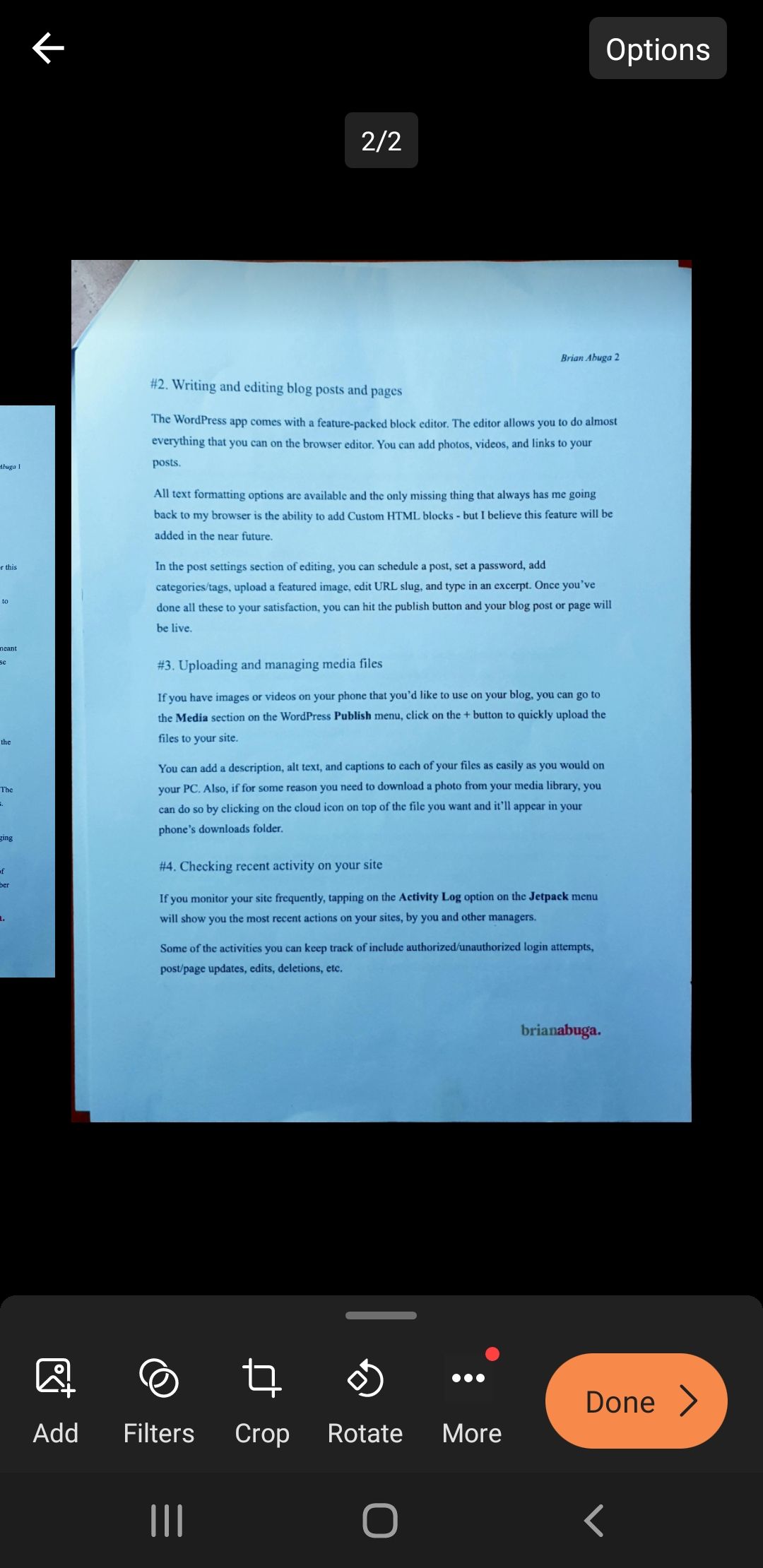 Screenshot of scanned documents