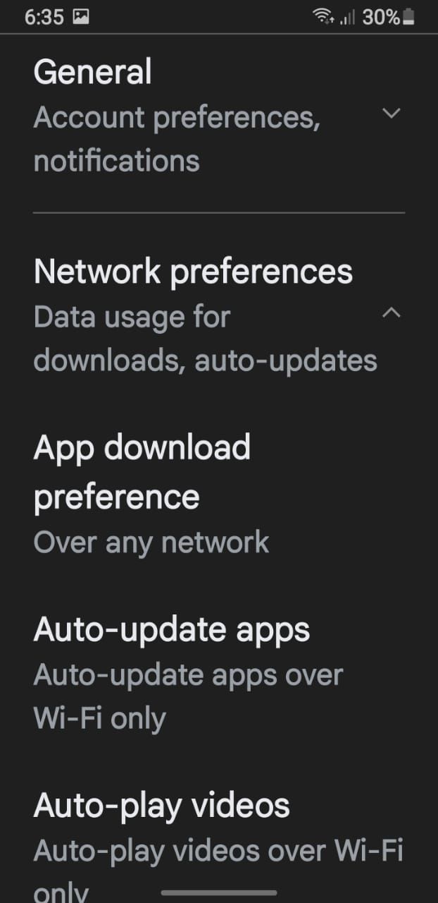 Opening Auto-update Apps Option under Network Preferences in Google Play Store Settings