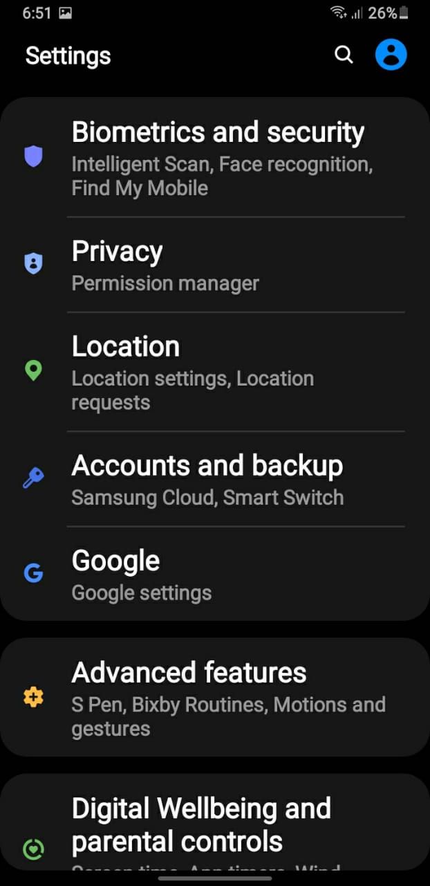 Opening Google Settings in Settings App for Android